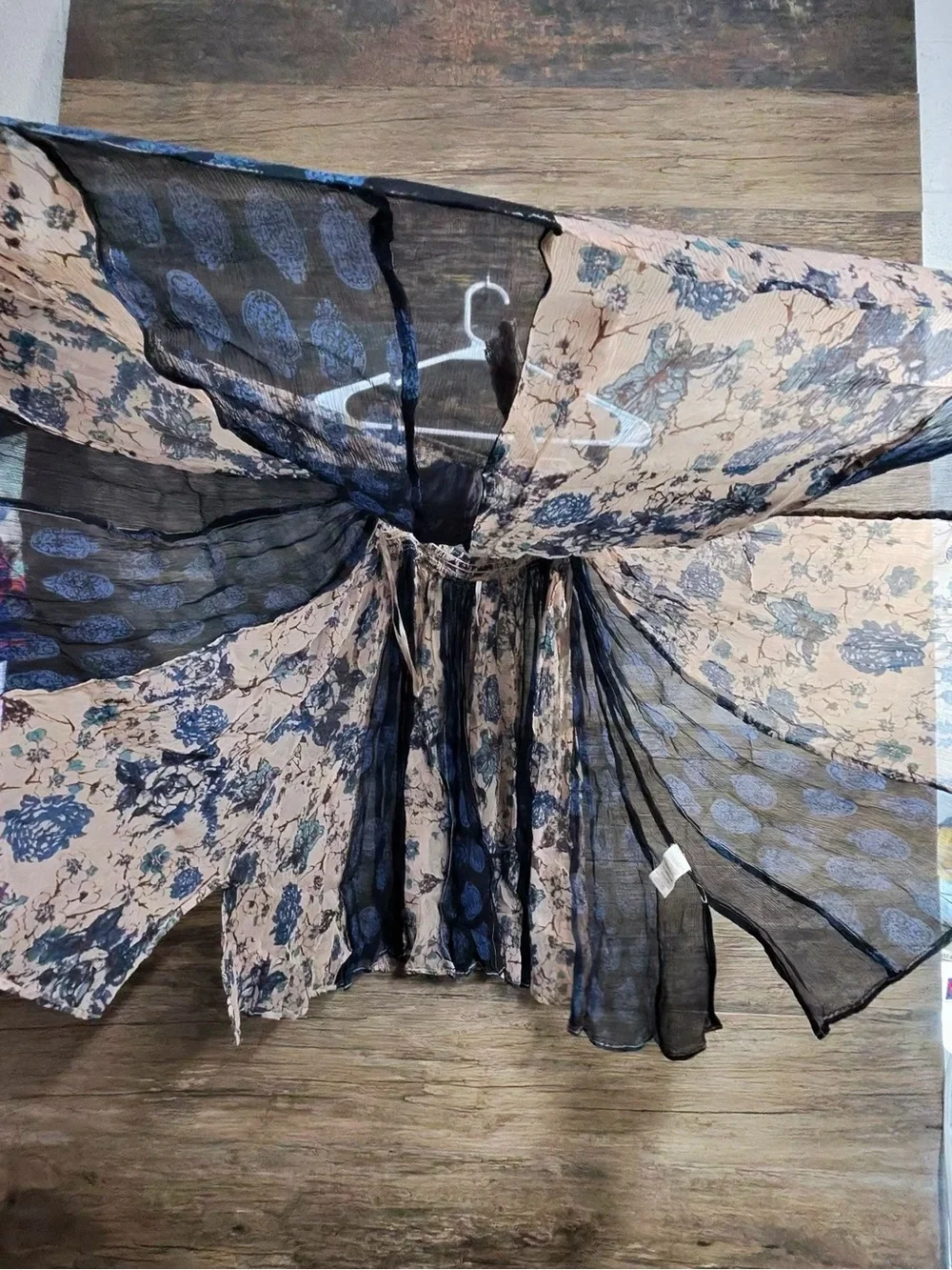 Free People Beige and Black Floral Tank with Tassel Tie